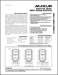 DG411CUE datasheet: Improved, quad, SPST analog switches DG411CUE