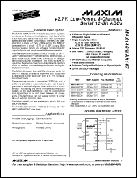 MAX148BCPP datasheet: +2.7V to +5.25V, low-power, 8-channel, serial 10-bit ADC. INL(LSB) +-1. MAX148BCPP