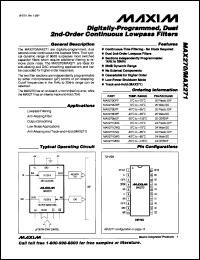 MAX293CPA datasheet: 8th-order, lowpass, elliptic, switched-capacitor filter. Clock-tunable corner-freguency range 0.1Hz to 25kHz MAX293CPA
