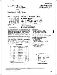 CD74HCT4511E datasheet:  HIGH SPEED CMOS LOGIC BCD-TO-7 SEGMENT LATCH/DECODER/DRIVER CD74HCT4511E