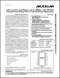 MAX3235ECWP datasheet: +-15kV ESD-protected, 1microA, 250kbps, 5.0V, dual RS-232 with internal capacitor. MAX3235ECWP