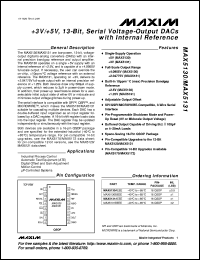 MAX5152BC/D datasheet: Low-power, dual, 13-bit voltage-output DAC with configurable output amplifier. +5V single-supply operation. INL(LSB) +-1. MAX5152BC/D