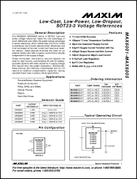 MAX6101EUR-T datasheet: Low-cost, micropower, low-dropout, high-output-current, SOT23 voltage reference. Output voltage 1.250V, input voltage range 2.5V to 12.6V. MAX6101EUR-T