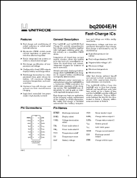 BQ2004HPN datasheet:  CHARGE MANAGEMENT WITH INTEGRATED PWM, PEAK VOLTAGE DETECTION & MAINTENANCE BQ2004HPN