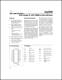 BQ2092SN-A311 datasheet:  SBS 0.95 COMPLIANT GAS GAUGE WITH 4 LED DRIVERS BQ2092SN-A311