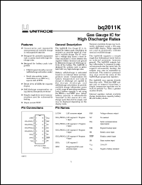 BQ2011KSN-D121 datasheet:  GAS GAUGE FOR HIGH DISCHARGE RATES ()5A), SMALL PACK CAPACITIES ((2AH), (5 MOHM SENSE RESISTOR WITH BQ2011KSN-D121