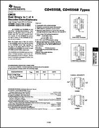 CD4555BE datasheet:  CMOS DUAL BINARY TO 1-OF-4 DECODER/DEMULTIPLEXER WITH OUTPUTS HIGH ON SELECT CD4555BE