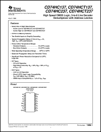 CD54HC237F datasheet:  HIGH SPEED CMOS LOGIC 3-TO-8 LINE DECODER DEMUTIPLEXER WITH ADDRESS LATCHES CD54HC237F