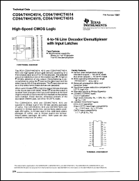 CD54HC4514F3A datasheet:  HIGH SPEED CMOS LOGIC 4-TO-16 LINE DECODER/DEMULTIPLEXER WITH INPUT LATCHES CD54HC4514F3A