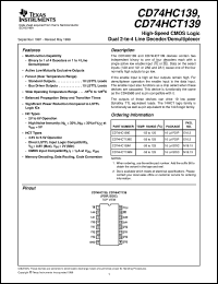 CD74HCT139M datasheet:  HIGH SPEED CMOS LOGIC DUAL 2-TO-4 LINE DECODERS/DEMULTIPLEXERS CD74HCT139M