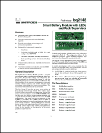 BQ2148LB-KT datasheet:  SMART BATTERY GAS GAUGE MODULE WITH LEDS, SWITCH, AND PACK SUPERVISOR, BQ2040 AND BQ2058 BASED BQ2148LB-KT