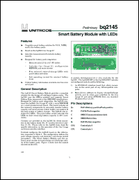 BQ2145MODULE datasheet:  SMART BATTERY GAS GAUGE MODULE WITH LEDS AND SWITCH, BQ2945 BASED BQ2145MODULE