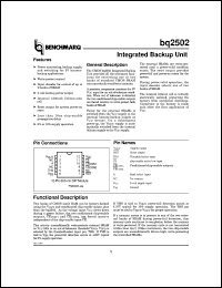 BQ2502MA datasheet:  INTEGRATED BACKUP UNIT (INCLUDES BATTERY) BQ2502MA