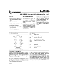 BQ2204APN datasheet:  X4 SRAM NONVOLATILE CONTROLLER IC BQ2204APN