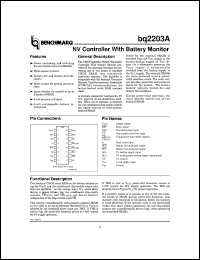 BQ2203APN datasheet:  SRAM NONVOLATILE CONTROLLER IC WITH MATTERY MONITOR BQ2203APN