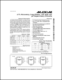 MAX823MEUK datasheet: Microprocessor supervisory circuit. Reset threshold 4.38V. Active-low reset. Watchdog input. Manual reset input. MAX823MEUK