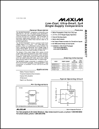 MAX952ESA datasheet: Ultra low-power, single-supply Op Amp + comparator + reference. Internal 1.2V+-2% bandgap reference. Op Amp gain stability 10V/V. Supply current 7microA. MAX952ESA