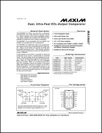 MAX991EUA datasheet: Dual, micropower, low-voltage, Rail-to-Rail I/O comparator. Push/pull output stage sinks and sources. MAX991EUA