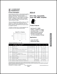 SCA-5 datasheet: DC-3 GHz, cascadable GaAs HBT MMIC amplifier. High output IP3: +29 dBm SCA-5