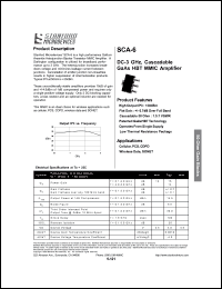 SCA-6 datasheet: DC-3 GHz, cascadable GaAs HBT MMIC amplifier. High output IP3: +30 dBm SCA-6