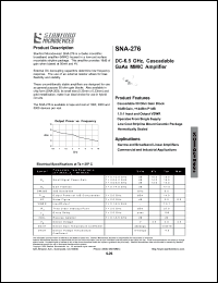 SNA-276 datasheet: DC-6.5 GHz, cascadable GaAs MMIC amplifier. Cascadable 50 ohm gain block. SNA-276