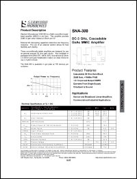 SNA-300 datasheet: DC-3 GHz, cascadable GaAs MMIC amplifier. Cascadable 50 ohm gain block. SNA-300