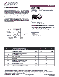 SPA-1218 datasheet: 1960 MHz 1 watt power amplifier with active bias. SPA-1218