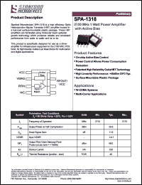 SPA-1318 datasheet: 2150 MHz 1 watt power amplifier with active bias. SPA-1318