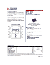 SRF-1016 datasheet: 65 - 300 MHz silicon germanium IF receiver. SRF-1016