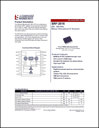 SRF-2016 datasheet: 200 - 600 MHz silicon germanium IF receiver. SRF-2016