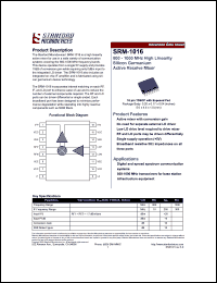 SRM-1016 datasheet: 800 - 1000 MHz high linearity silicon germanium active receiver mixer. SRM-1016