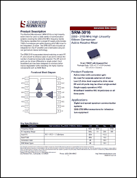 SRM-3016 datasheet: 2200 - 2700 MHz high linearity silicon germanium active receiver mixer. SRM-3016