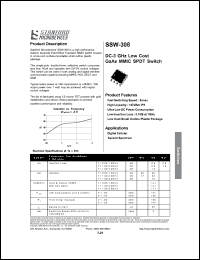 SSW-308 datasheet: DC - 3 GHz low cost GaAs MMIC SPDT switch. SSW-308