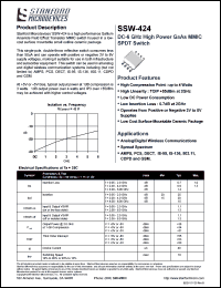 SSW-424 datasheet: DC - 6 GHz high power GaAs MMIC SPDT switch. SSW-424