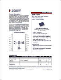 STM-1016 datasheet: 800-1000 MHz high linearity silicon germanium active transmit mixer. STM-1016