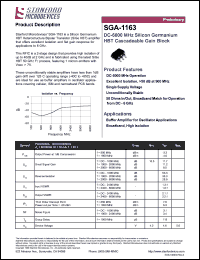 SGA-1163 datasheet: DC-6000 MHz, 4.6V silicon germanium cascadeable gain block SGA-1163