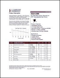 SGA-2386 datasheet: DC-2800 MHz, 2.7V, silicon germanium HBT cascadeable gain block. High gain: 17.2 dB typ. at 850 MHz. SGA-2386