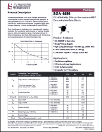 SGA-4586 datasheet: DC-4000 MHz, silicon germanium HBT cascadeable gain block. High output intercept: +29 dBm typ at 850 MHz SGA-4586