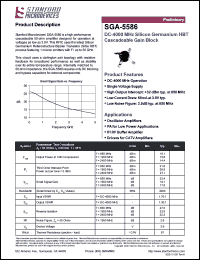 SGA-5586 datasheet: DC-4000 MHz, silicon germanium  HBT cascadeable gain block. High output intercept: +32 dBm typ. at 850 MHz SGA-5586