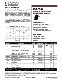 SGA-6389 datasheet: DC-4000 MHz, cascadable SiGe HBT MMIC amplifier. High gain: 14.0 dB at 1950 MHz SGA-6389