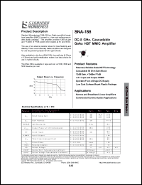 SNA-186-TR2 datasheet: DC-8 GNz cascadable GaAs HBT MMIC amplifier. 12dB gain, +13dBm P1dB, 1,5:1 input and output VSWR. Devices per reel 3000. Reel size 13