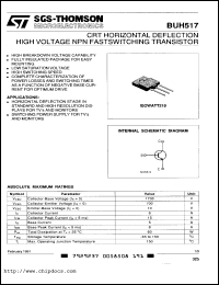 BUH517 datasheet: CRT horizontal deflection high voltage NPN fastswitching transistor BUH517