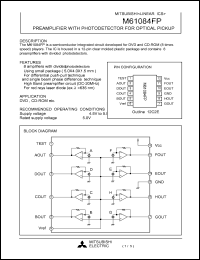 M61084FP datasheet: Preamplifier with photodetector for optical pickup M61084FP