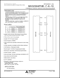 MH32S64PHB-10 datasheet: 2,147,483,648-bit (33,554,432-word by 64-bit) synchronous DRAM MH32S64PHB-10