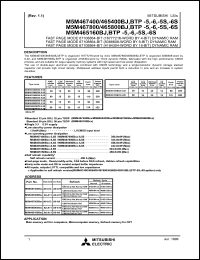 M5M467400BTP-5S datasheet: Fast page mode 67108864-bit dynamic DRAM M5M467400BTP-5S