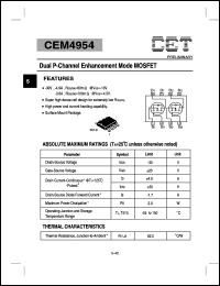 CEM4954 datasheet: Dual P-channel enhancement mode MOSFET CEM4954