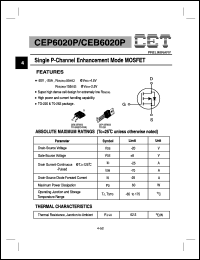 CEP6020P datasheet: Single P-channel enhancement mode MOSFET CEP6020P