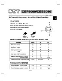 CEB6060 datasheet: N-channel logic level enhancement mode field effect transistor CEB6060