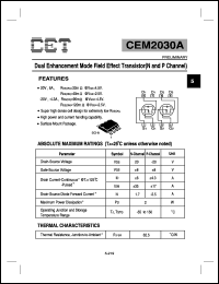 CEM2030A datasheet: Dual enhancement mode field effect transistor CEM2030A