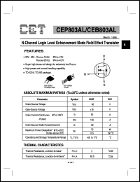 CEP803AL datasheet: N-channel logic level enhancement mode field effect transistor CEP803AL